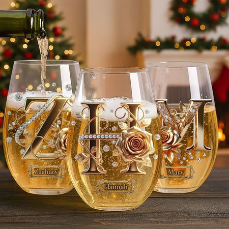 Alphabet Initial For Wine Lovers - Personalized Wine All Over Wine Glass -18 oz